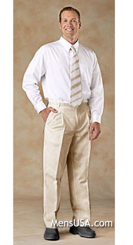 Pleated Slacks Pants / Slacks Plus White Shirt & Matching Tie Beige 