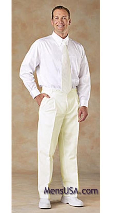 Pleated Slacks Pants / Slacks Plus White Shirt & Matching Tie Ivory 