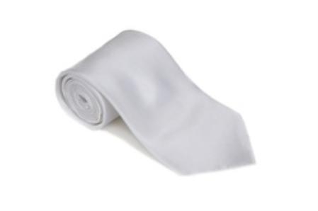 White 100% Silk Solid Necktie With Handkerchief 