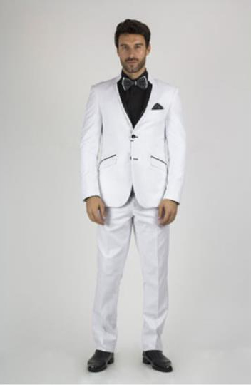  Slim Fitted White and Black Lapel Suit Tuxedo Looking