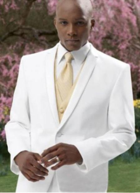 2 Button Style White Tuxedo Suit + Tux Shirt & Bow Tie With Any Color Optional Color Vest & Tie Pacakge Deal 