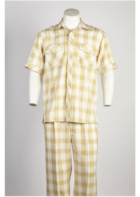 men's Yellow Short Sleeve 2 piece Walking Suit 