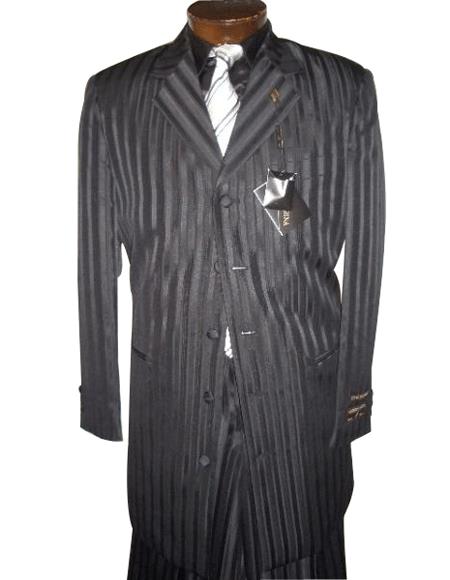 Liquid Jet Black Gangster tone on tone Shadow Pinstripe Fashion Long Long length Zoot 1940s men's Suits Style For sale ~ Pachuco men's Suit Perfect for Wedding
