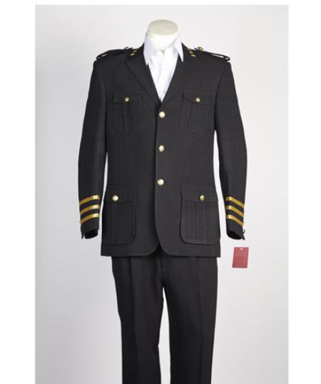  Men's Black 3 Button Safari Military Style Suit 