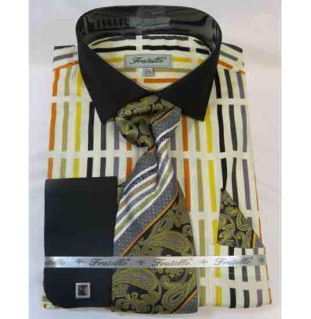  Men's French Cuff Soft Butter Multi 100% Cotton Bold Stripe Multi Pattern Dress Shirt