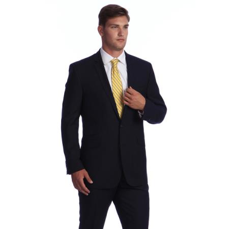 Navy Blue Shade Bone Stripe ~ Pinstripe 2-button Wool Fabric affordable suit Online Sale 