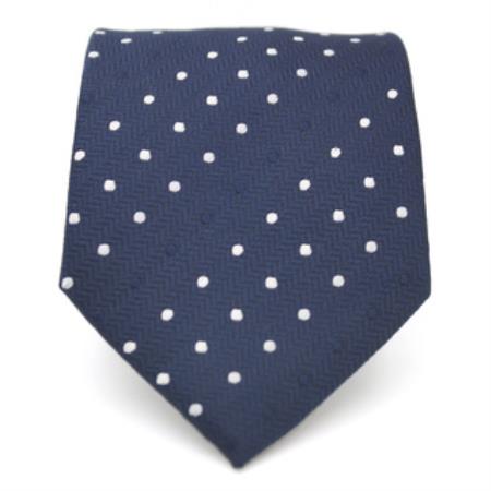 Slim narrow Style Navy Blue Shade Polka Dot Classic Necktie with Matching Handkerchief - Tie Set 