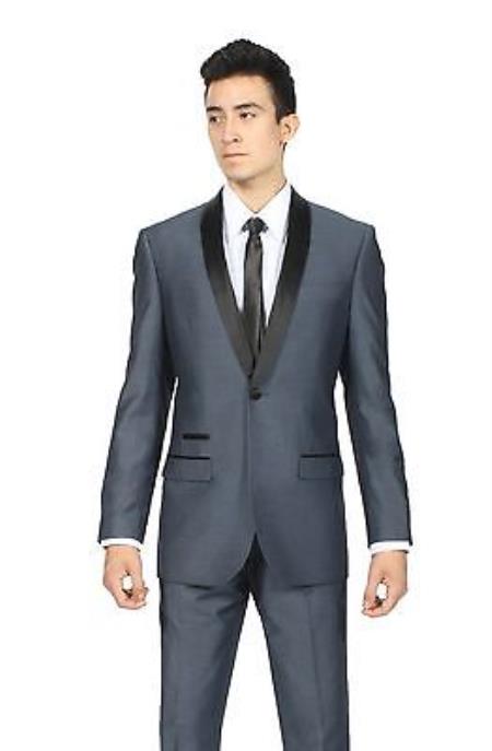 Midnight Navy Blue Shade Shawl Collar Slim narrow Style Fit 2 Piece Tuxedo Suit Liquid Jet Black Lapel Clearance Sale Online