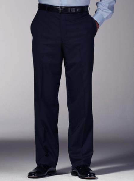 Fitted No Pleat Slacks Navy Blue Shade Slim narrow Style Fit Dress Pants 