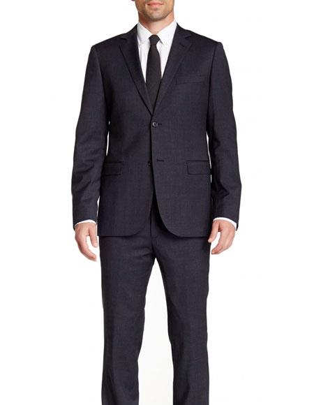  men's Navy Blue Slim Fit 2 Buttons Wool Notch Lapel Pinstriped Suit
