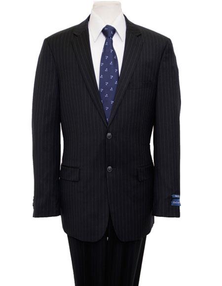  ZeGarie Men's Navy Single Breasted Notch Lapel Pinstripe Classic Suit Flat Front Pant
