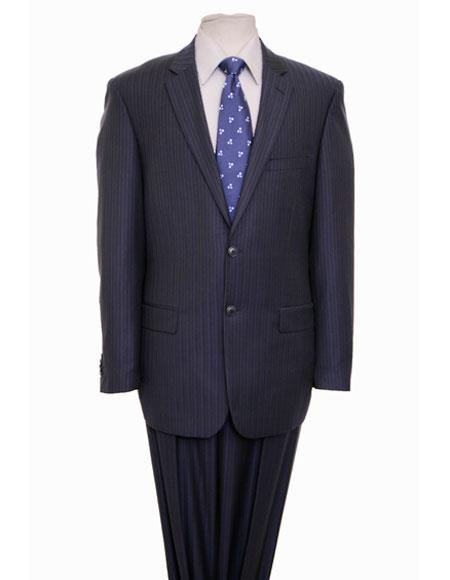  ZeGarie Men's Striped Pattern Navy Single Breasted Notch Lapel Suit with Flat Front Pant