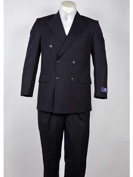  Double Breasted Navy Pinstripe 6 Button Slim narrow Style Fit Peak Lapel Suit