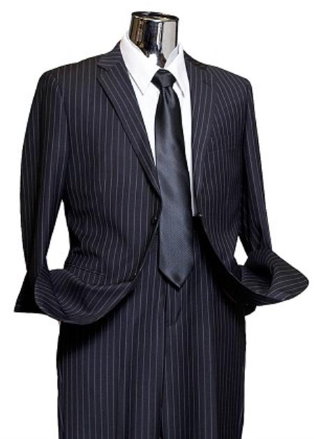 Navy Wide Pinstripe 2 Button Style Suit NAvy 