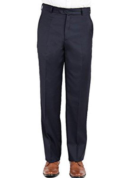 Men's Wool Modern Fit Navy Front Front Pant