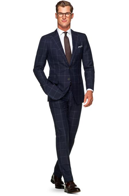 Tallia Orange Men's 100% Wool Slim Fit Windowpane Two Button Vested Suit Brown 