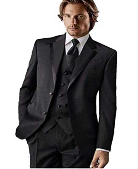 Men's Black Groomsman Classic Fit Tuxedo Vested Suit