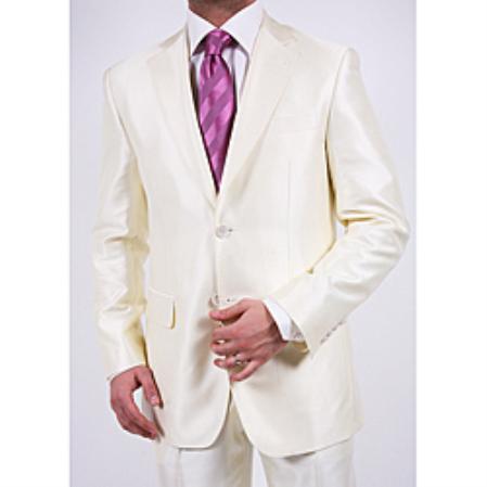 Designer Brand Shiny Flashy Off-white Two-button Two-piece Slim narrow Style Fit Suit ( Jacket and Pants)  For Men