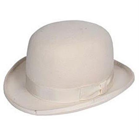 Mens Dress Hat Off White Wool Fabric Bowler Hat 