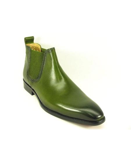 Men's Slip On Olive Burnished Leather Boot