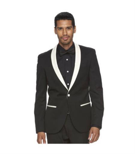 Mens Black and White Lapel Shawl-Collar Tuxedo Dinner Jacket Suit Looking Clearance Sale Online