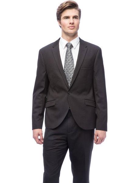  West End 2 Piece Men's 1 Button Black Young Look Solid Peak Lapel Slim Fit Suit Clearance Sale Online