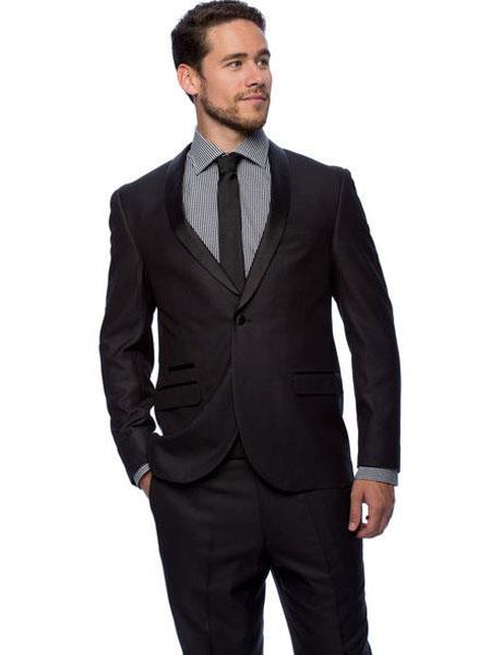  Black West End Men's 1 Button Young Look Slim Fit Satin Shawl Collar Solid Tuxedo Clearance Sale Online