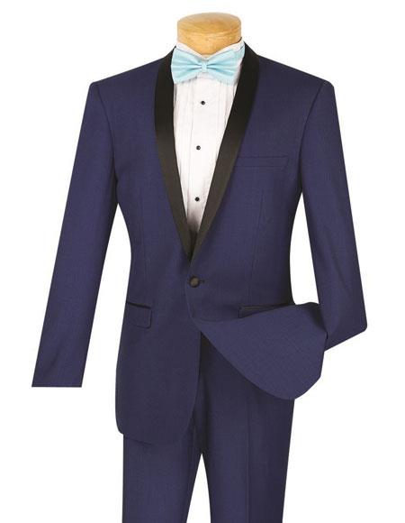  men's One Button Single Breasted Slim Fit Tuxedo Blue Tux T-SS