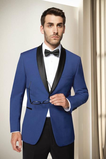  Men's Shawl Lapel One Button Single Breasted Blue Modern Fit Tuxedo