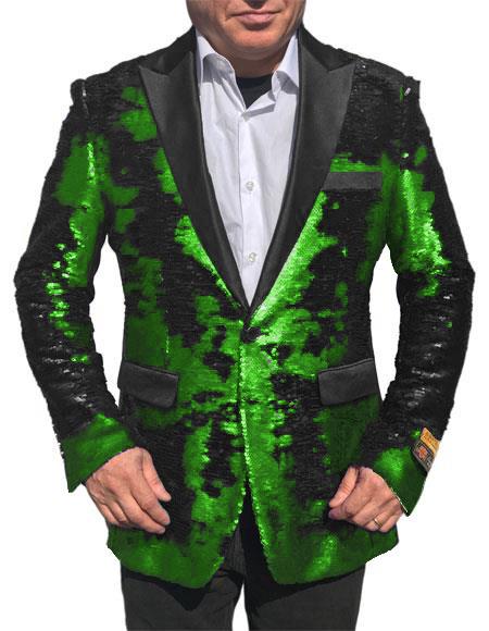 Alberto Nardoni Best men's Italian Suits Brands Shiny Flashy Sequin green Tuxedo Black Lapel paisley look sport jacket ~ coat