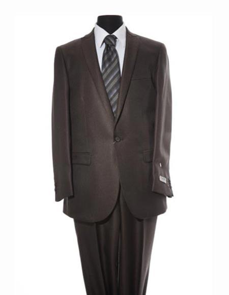  Men's 1 Button Single Breasted Textured Pattern Brown Peak Lapel Suit