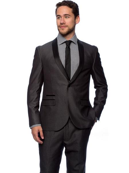  Men's  West End Charcoal Young Look 1 Button Slim Fit Satin Shawl Collar Tuxedo Clearance Sale Online