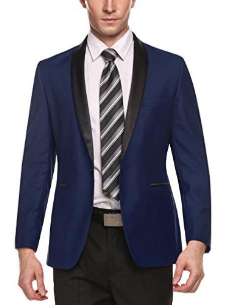  Men's Dark Blue Shawl Lapel 1 Button Slim Fit Stylish Casual Business Blazers