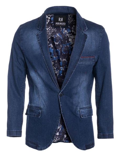 Denim Blazer  - Denim Blue Sport Jacket - Jean Fabric Casual Jacket 