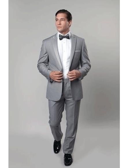  men's 1 Button Slim Fit Gray Prom suit Flat Front Pants