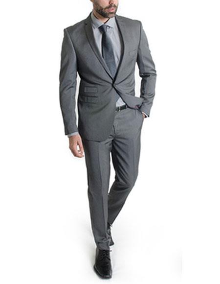 Men's Ticket pocket suit 1 button Gray Slim Fit Suits - Single Button Suit