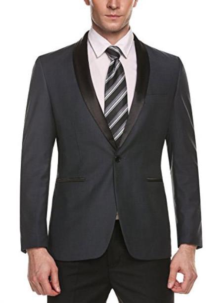 Men's One Button Shawl Lapel Grey Slim Fit Stylish Casual Coat Blazer