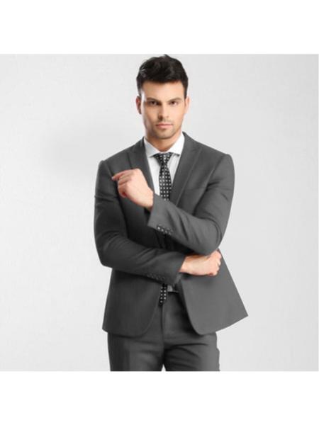  Men's 1 Button Single Breasted Peak Lapel Slim Fit Grey Suit with Flat Front Pant Clearance Sale Online