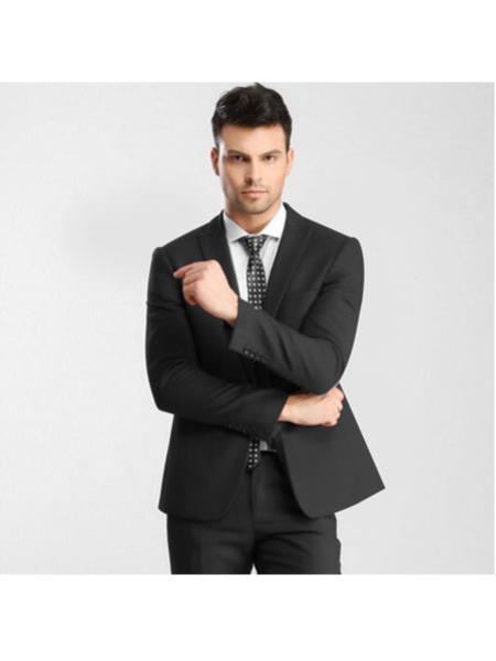  Men's 1 Button Single Breasted Peak Lapel Slim Fit Dark Gray Suit with Flat Front Pant Clearance Sale Online