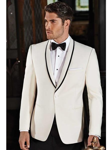  men's One Button Single Breasted Ivory Tuxedo Suit