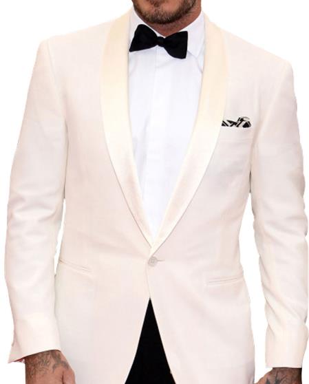  Men's 1 Button Single Breasted Shawl Lapel Ivory White Tuxedo