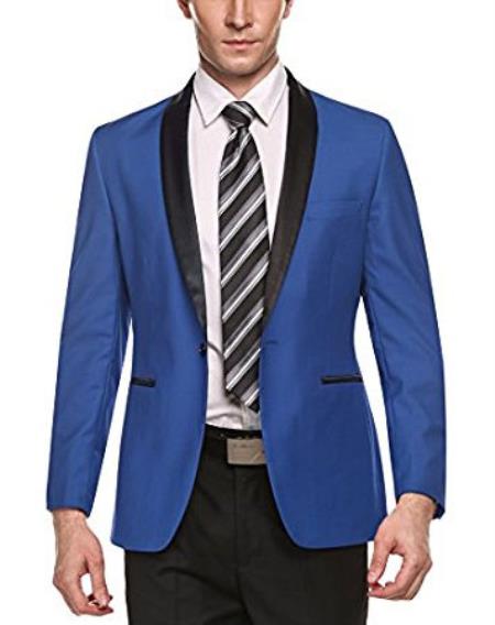  Light Blue Men's Stylish Casual 1 Button Slim Fit Shawl Lapel Coat Blazer