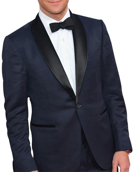  Men's Single Breasted 1 Button Navy Blue Tuxedo Suit