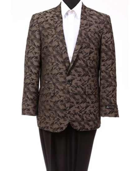  Men's Slim Fit 1 Button Abstract Design Notch Lapel Fashion Brown Jacket