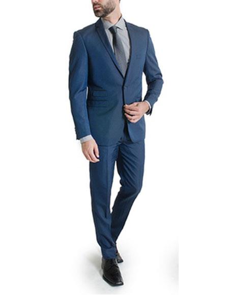  Men's Ticket pocket suit 1 button Slim Fit Navy Suits 