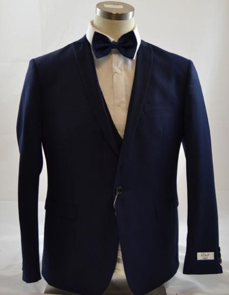  men's 1 Button Peak Lapel Vested navy suit Peak Lapel 3 Piece Suits Slim Fit Tapper Cut Clearance Sale Online