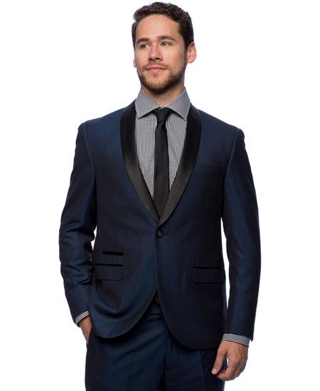  West End Navy Men's 1 Button Young Look Satin Shawl Collar Slim Fit Tuxedo Clearance Sale Online