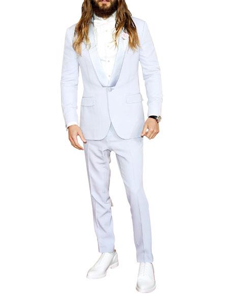  Men's 1 Button Off White Shawl Lapel Flat Front Pants Tuxedo