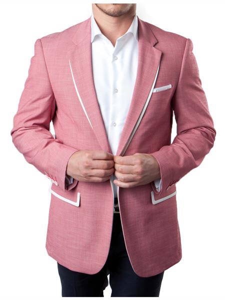  men's 1 Button Rose Pink Tuxedo Summer Blazer With White Trim Accents Tuxedo Dinner Jacket