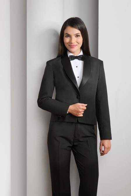  Women's Polyester 1 Button Shawl Lapel Black Tuxedo Jacket